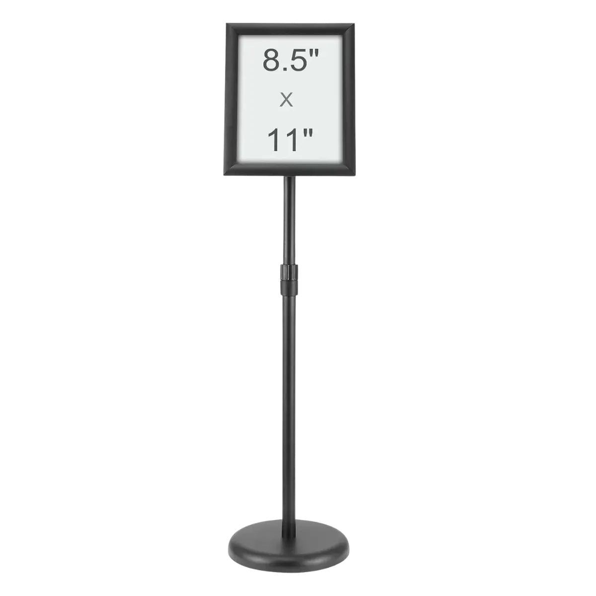Free-standing sign stand on its own base with an 8.5 × 11 in frame
